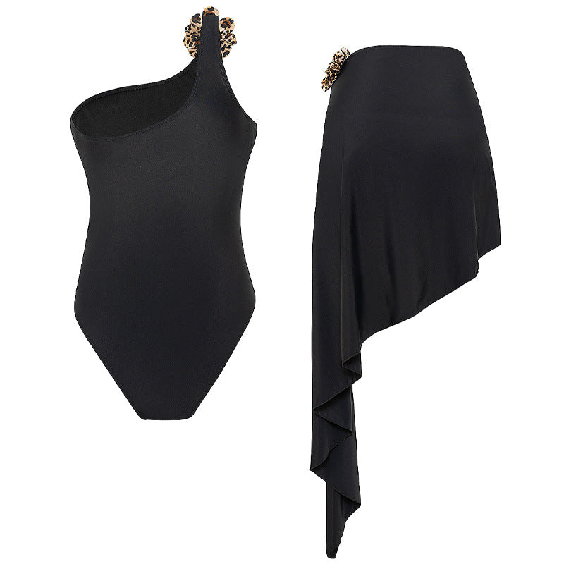 Women's one-piece swimsuit with asymmetrical wrap skirt Mune Fashion
