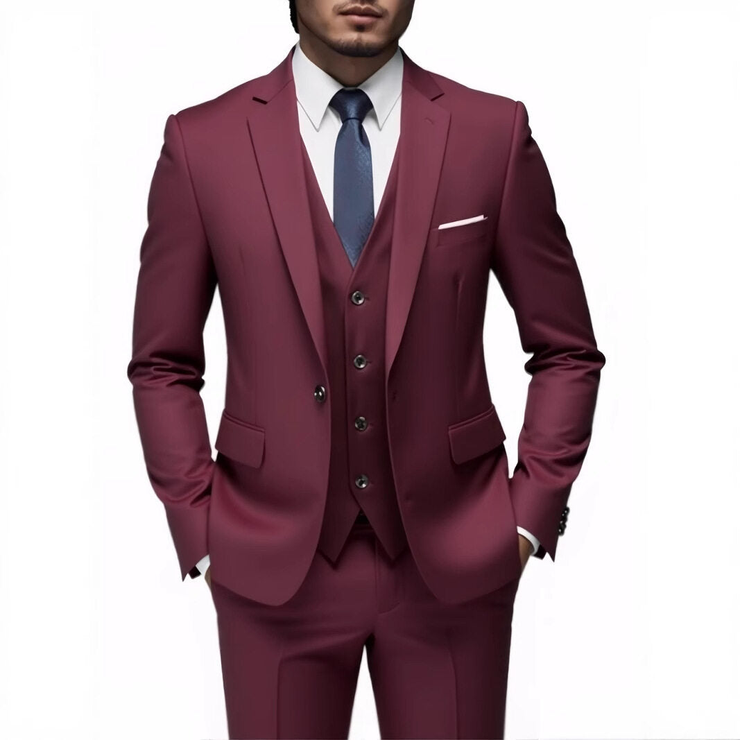 Men's tailored lightweight summer three-piece suit made of microfiber with slim lapels Mune Fashion