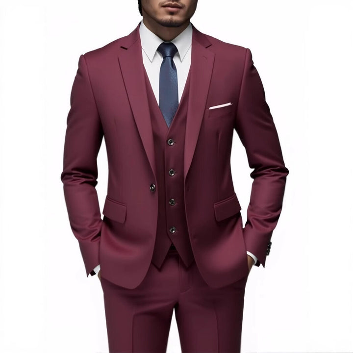 Men's tailored lightweight summer three-piece suit made of microfiber with slim lapels Mune Fashion