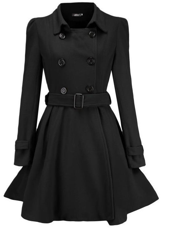 Women's Tailored Double-Breasted A-Line Coat with Tie Belt and Flared Skirt Mune Fashion