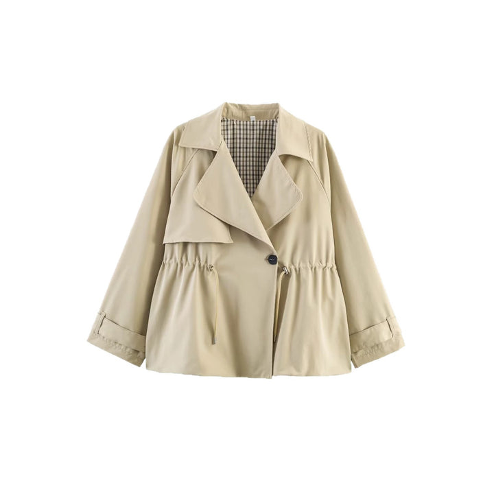 Women Cropped Trench Coat in Boxy Cut with Drawstring Waist and Oversized Cuffs Mune Fashion