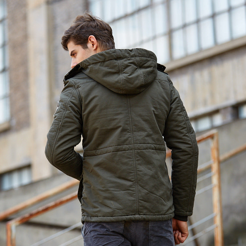 Men's quilted field jacket with hood patch details and thermal lining Mune Fashion