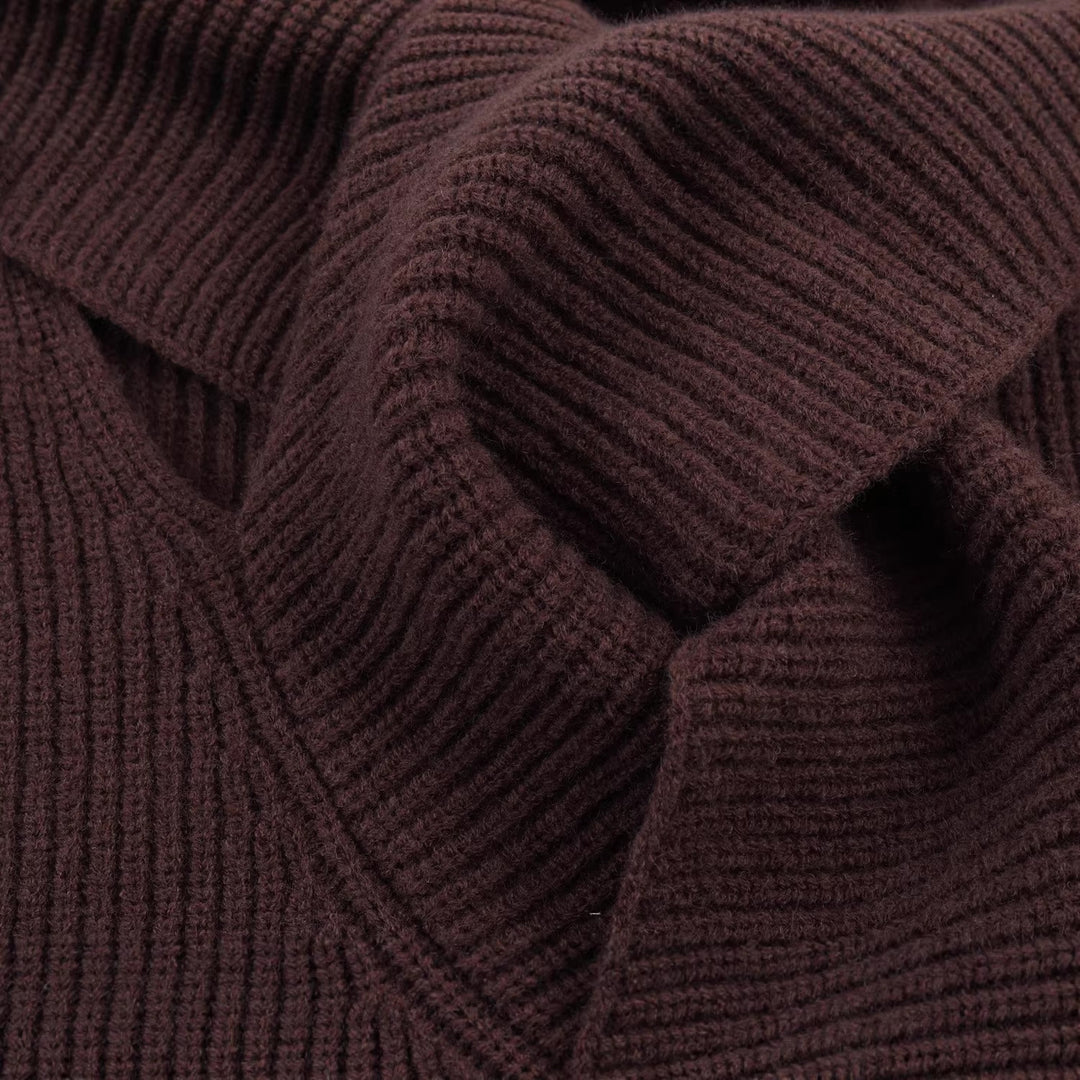 Women chunky knit pullover with integrated shawl collar Mune Fashion