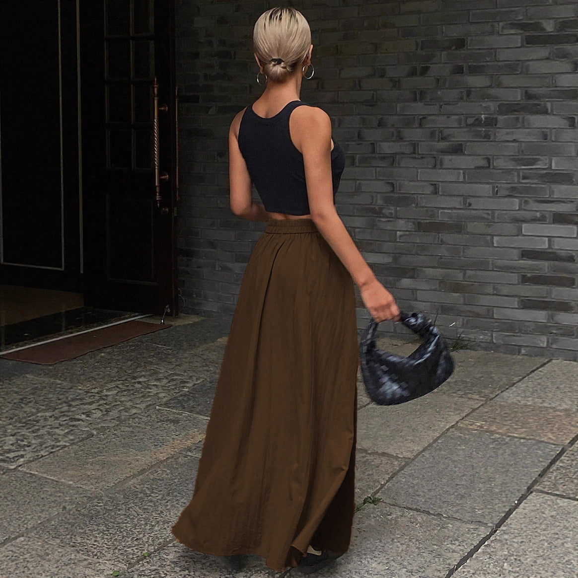 Women Long A-Line Maxi Skirt with Asymmetric Wrap Panel and Pleats Mune Fashion