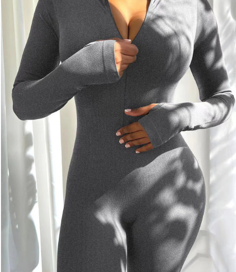 Women's nano figure-hugging rib jumpsuit with high neckline, long sleeves and sculpting seam structure Mune Fashion