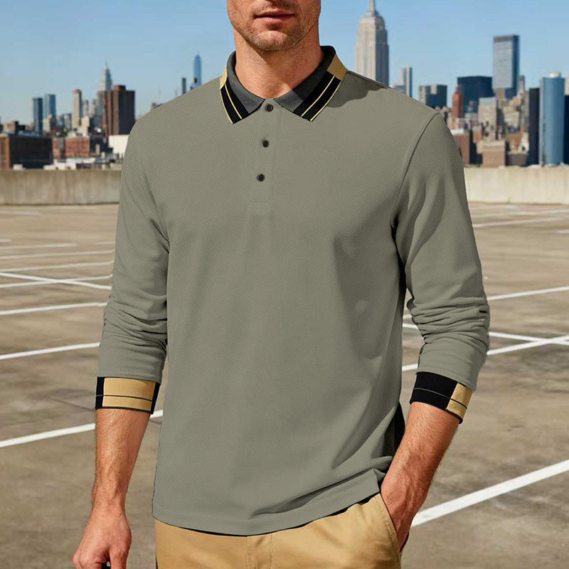 Men's long-sleeve polo shirt with contrast collar and ribbed cuffs Mune Fashion