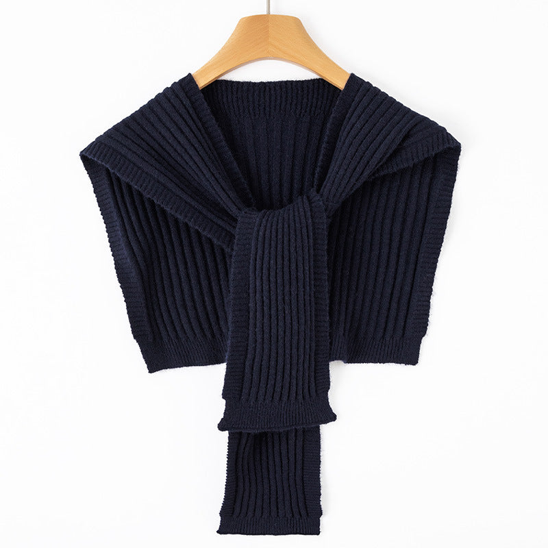 Women's Short Ribbed Knit Shoulder Warmer with Integrated Scarf Mune Fashion