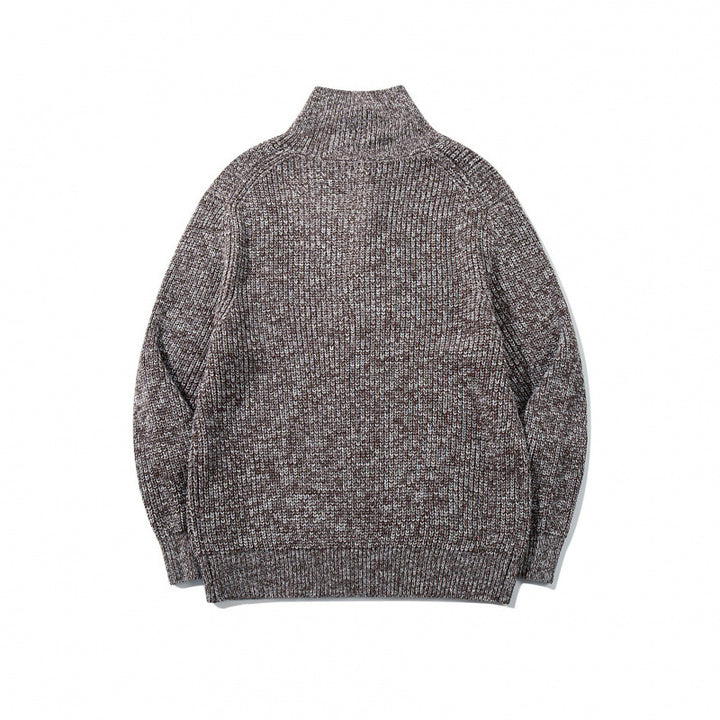 Unisex Thick Knitted Halfzip Sweater with Stand-Up Collar and Distinctive Ribbed Structure Mune Fashion