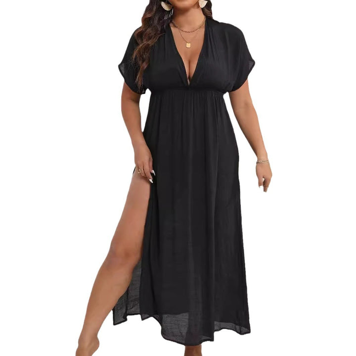 Ladies airy max dress with deep V-neckline and side slits Mune Fashion