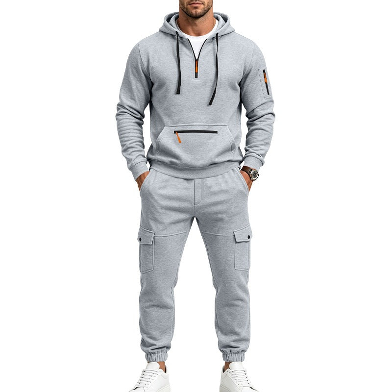 Men's Cargo Jogging Set with Hood, Half Zipper and Multi Pockets Mune Fashion
