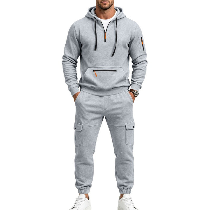 Men's Cargo Jogging Set with Hood, Half Zipper and Multi Pockets Mune Fashion