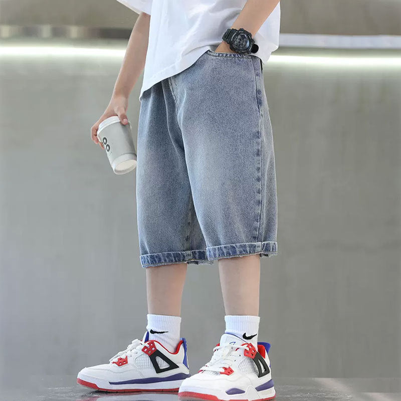 Boys casual denim shorts with cool basketball design Mune Fashion