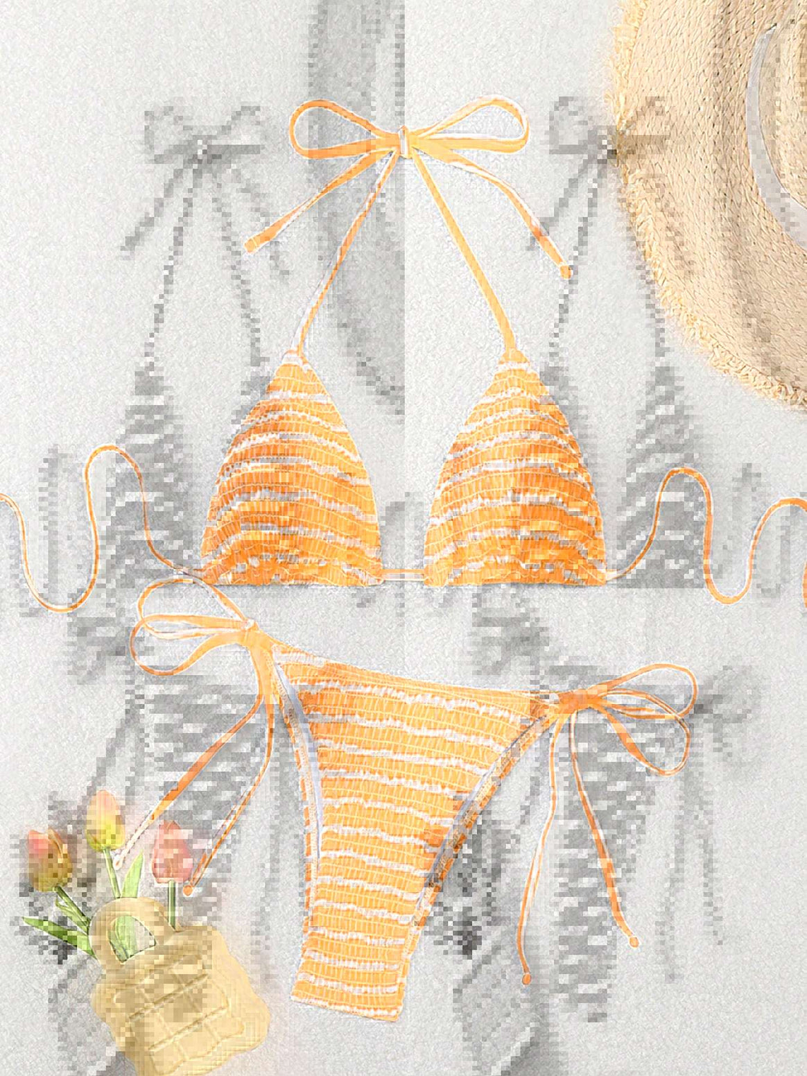 Women triangle bikini with fine stripe pattern and sophisticated tie straps Mune Fashion