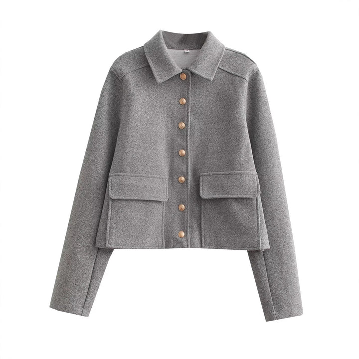 Women's short tailored wool jacket with decorative buttons and flap pockets Mune Fashion