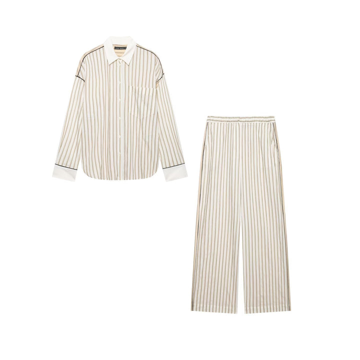 Women's Elegant Two-Piece Satin Pajama Set with Oversized Shirt and Palazzo Pants Drune