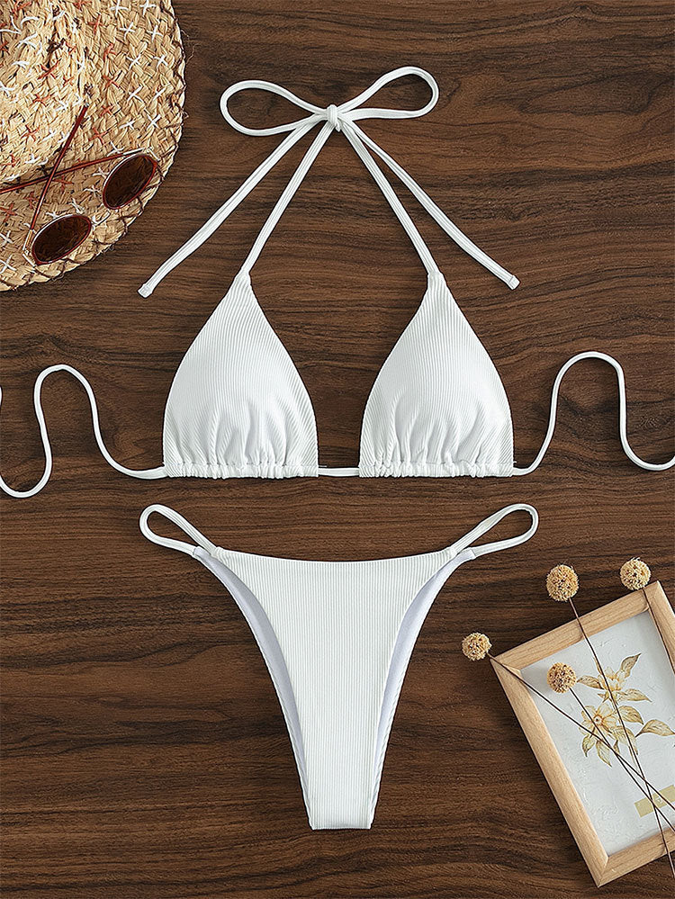 Women Triangle Bikini with fine ribbed texture and playful ties Mune Fashion
