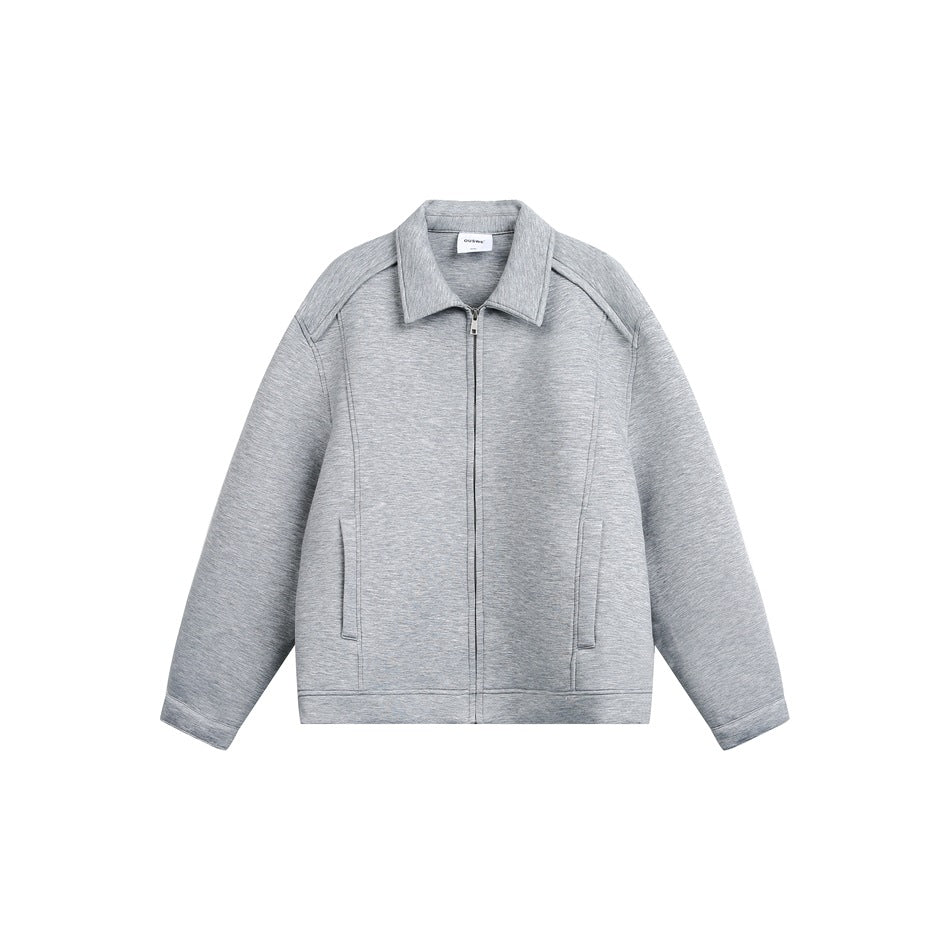 Women Lightweight Boxy Sweat Jacket with Shirt Collar, Full Zip and Concealed Side Pockets Mune Fashion