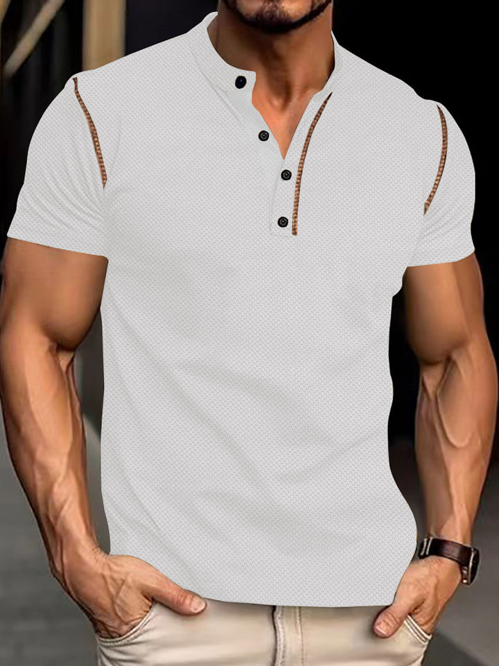 Men's tapered structured polo shirt with stand-up collar and decorative piping Mune Fashion