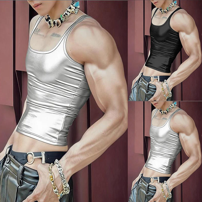 Women's fitted shiny tank top with racerback and fine seam finishing Mune Fashion