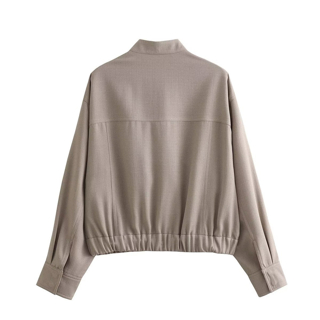 Women nan tailored bomber jacket with elastic hem, shirt collar and back yoke Mune Fashion