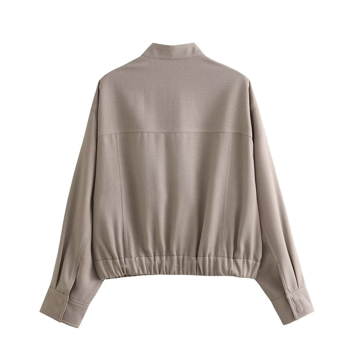 Women nan tailored bomber jacket with elastic hem, shirt collar and back yoke Mune Fashion