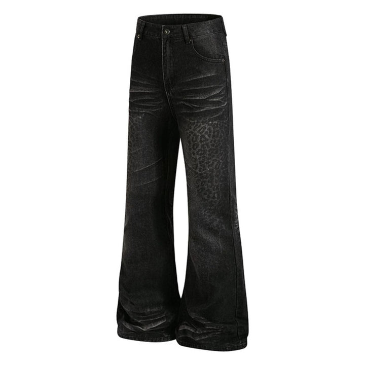 Women's High-Cut Flared Jeans with Subtle Leo Print and Used Wash Mune Fashion