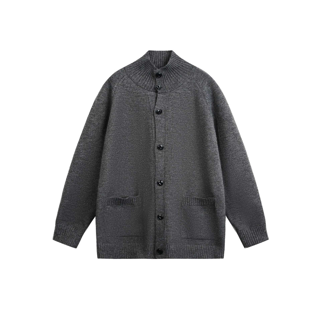 Unisex cardigan jacket with high ribbed collar, continuous button placket and side pockets Mune Fashion