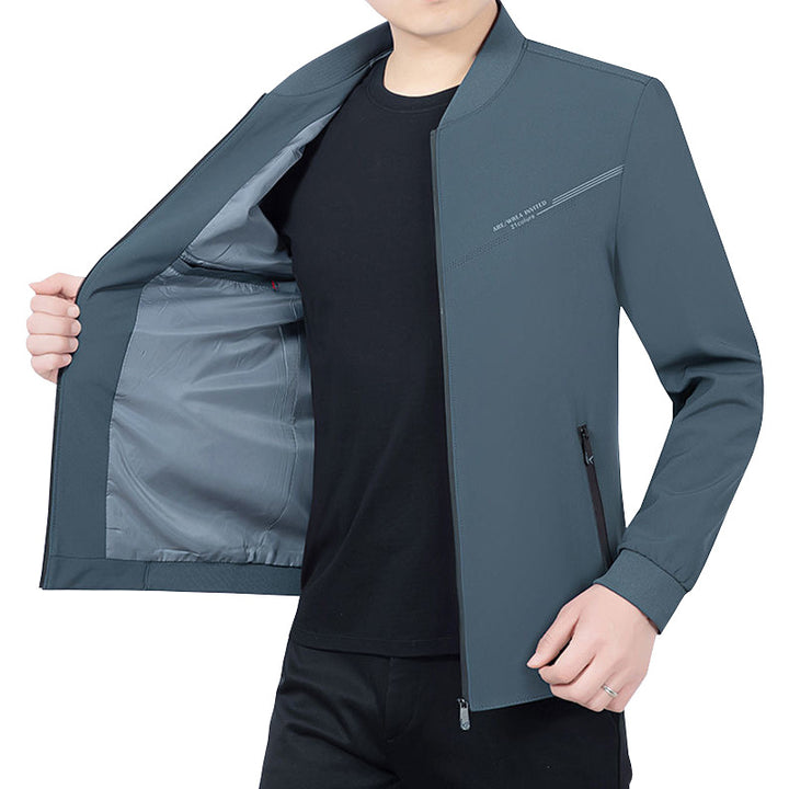 Men's Lightweight Softshell Travel Jacket with Stand-Up Collar and Zipper Mune Fashion