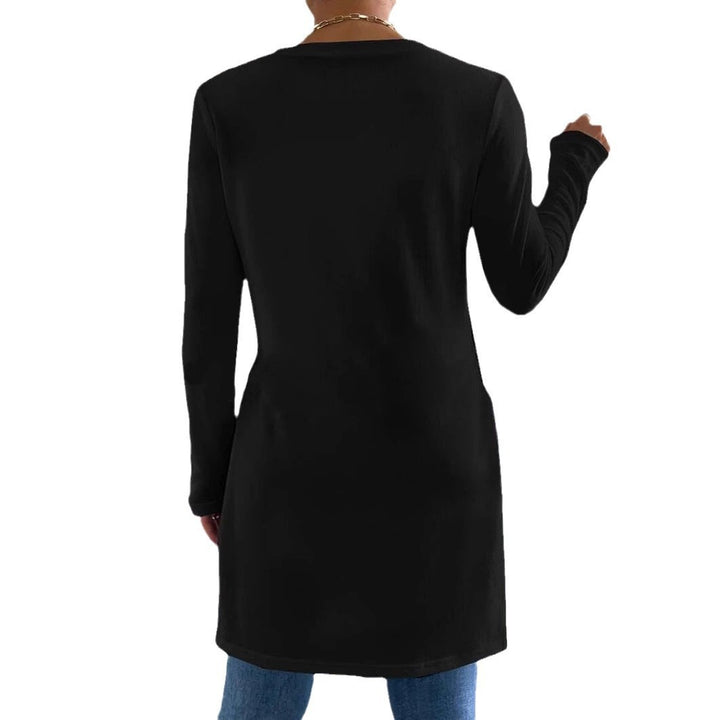 Women's Long Fine Knit Tunic Shirt with Side Slits and Rounded Hem Drune