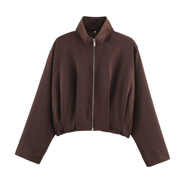 Women Boxy-Cropped Blouson Jacket with high stand-up collar and fitted elastic waistband Drune