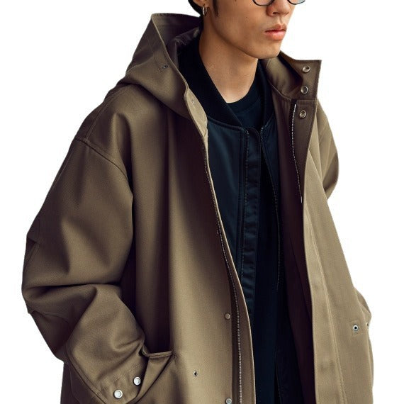Men's Loose-Fitting Water-Repellent Parka with Snap Closure and Hood Mune Fashion