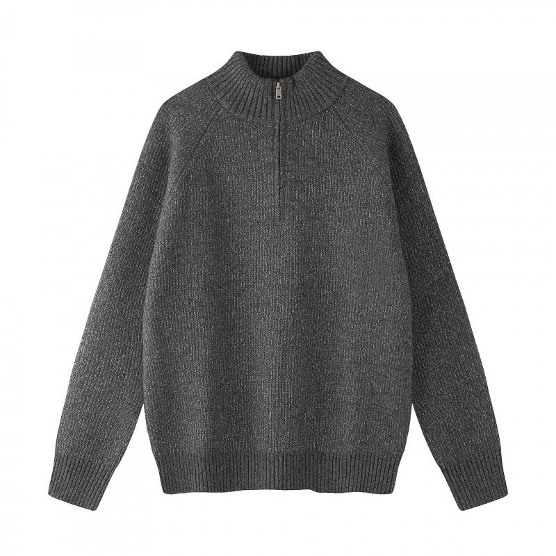 Men's coarse knit half-zip pullover with stand-up collar and raglan sleeves Mune Fashion