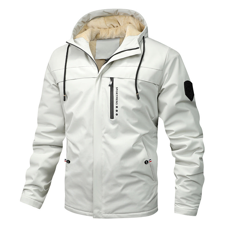 Men's windproof softshell jacket with adjustable hood, fleece inner lining and concealed zipper pockets Mune Fashion