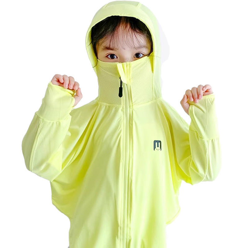Unisex nan UV-protection hooded jacket for children with integrated face mask and thumb holes Mune Fashion