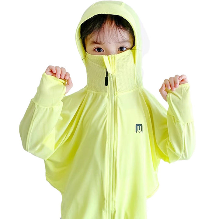 Unisex nan UV-protection hooded jacket for children with integrated face mask and thumb holes Mune Fashion