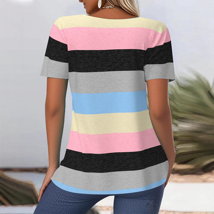 Women's striped jersey long shirt with square neckline and casual hip length Mune Fashion
