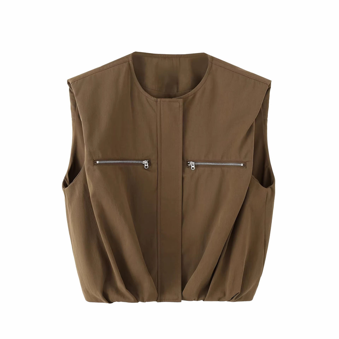 Women's Sleeveless Utility Vest with Draped Front and Chest Zip Pockets Mune Fashion