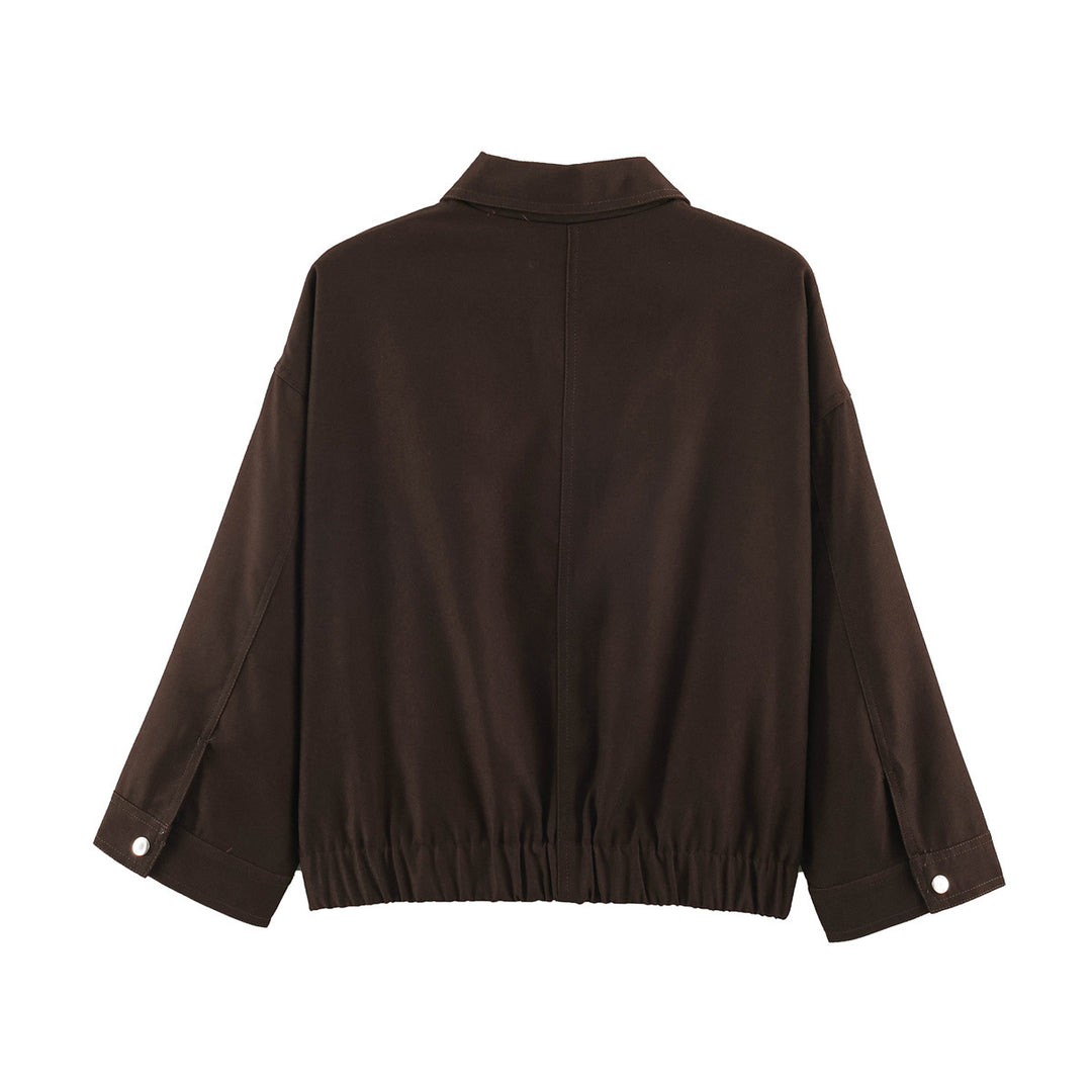 Women's Boxy Short Blouson with Patch Pockets and Elastic Hem Drune