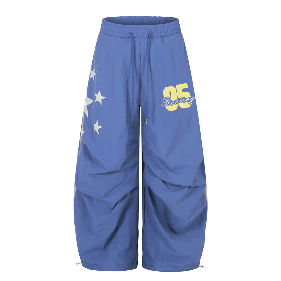 Women's Loose Knee-Length Lounge Shorts with Elastic Waistband, Drawstring and Number Print Mune Fashion