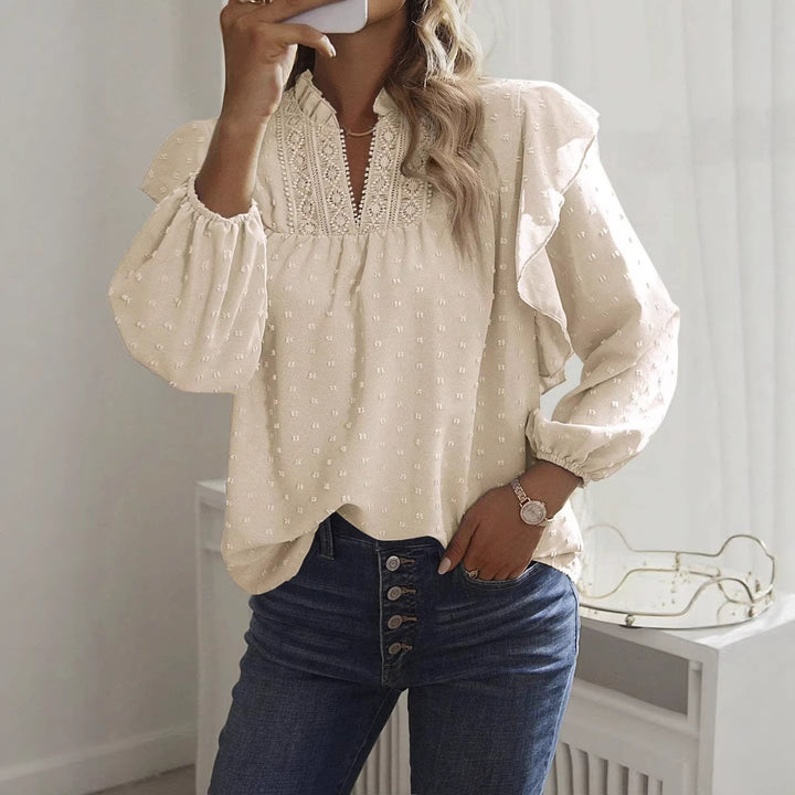 Women's viscose blouse with lace embroidery and ruffle sleeves Drune