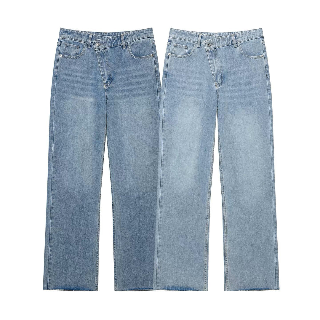 Women High-Rise Loose Jeans with Straight Leg and Five-Pocket Cut Mune Fashion