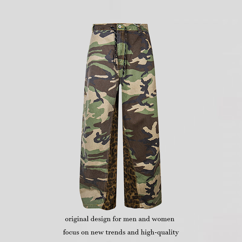 Ladies Wide Cargo Culotte Pants with Camouflage Print and Leopard Detail Mune Fashion