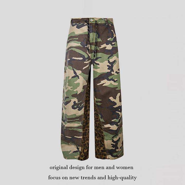 Ladies Wide Cargo Culotte Pants with Camouflage Print and Leopard Detail Mune Fashion