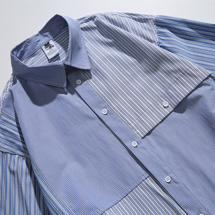 Unisex Oversize shirt with contrasting stripe panels and chest flap pocket Mune Fashion