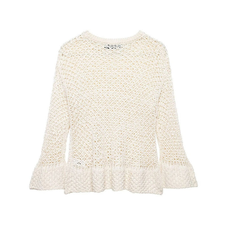 Women's loosely knitted lace pullover with ruffled hem and flared sleeves Mune Fashion