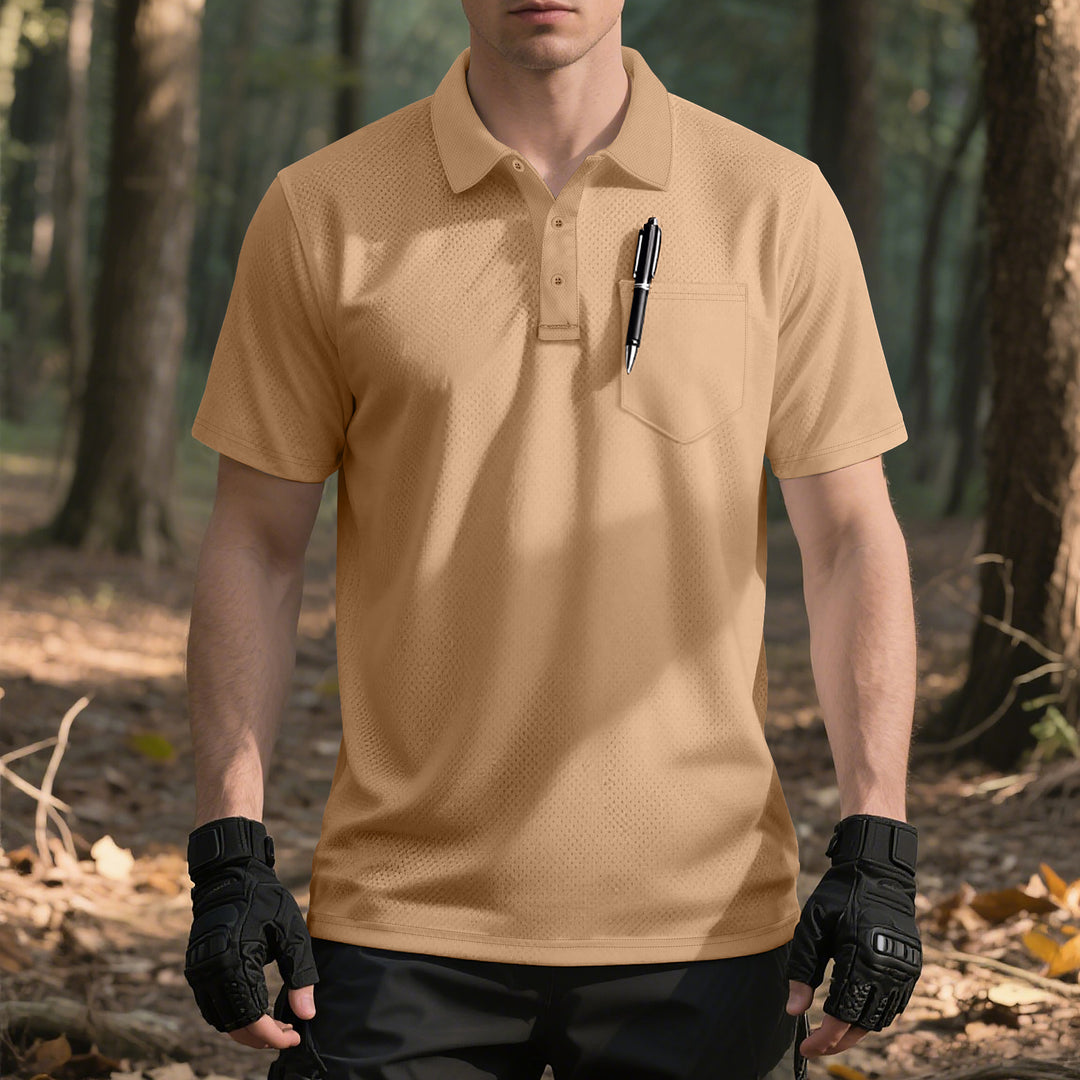 Men's functional short-sleeve polo shirt with breast pocket, integrated pen loop and micro-perforated ventilation Mune Fashion