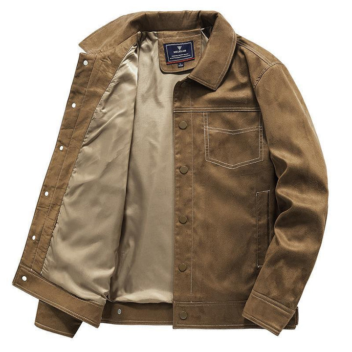 Men's Suede Look Trucker Jacket with Snap Closure Mune Fashion
