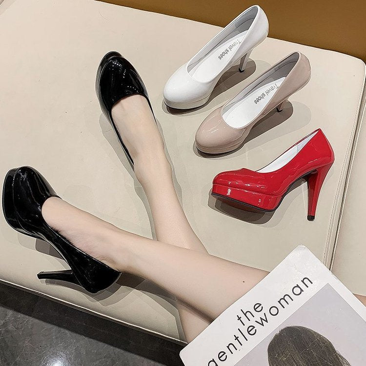 Women's Platform Pumps with Shiny Patent Leather and High Stiletto Heel Mune Fashion