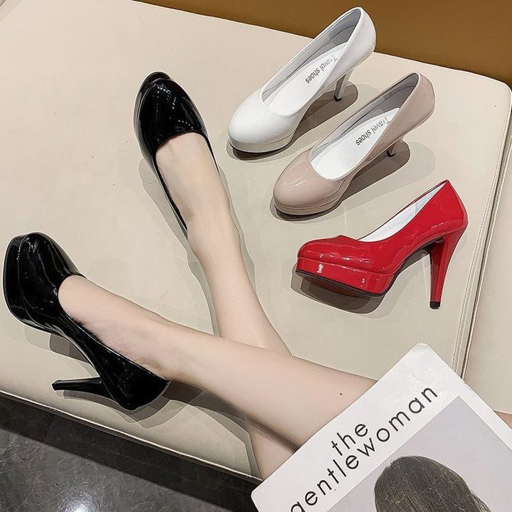 Women's Platform Pumps with Shiny Patent Leather and High Stiletto Heel Mune Fashion