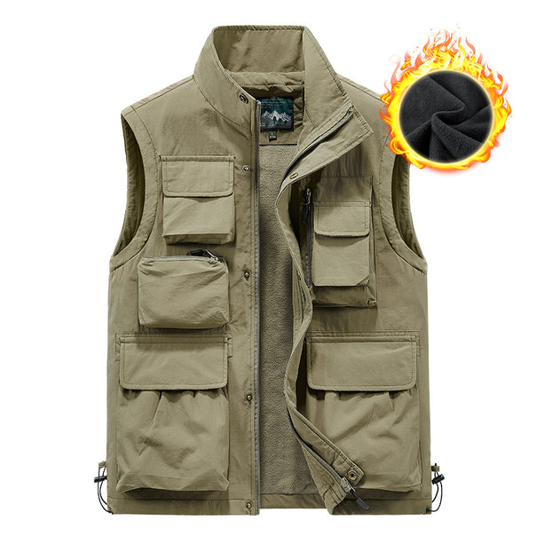 Men's Fleece-Lined Multifunction Utility Vest with Numerous Cargo Pockets and Adjustable Hem Mune Fashion